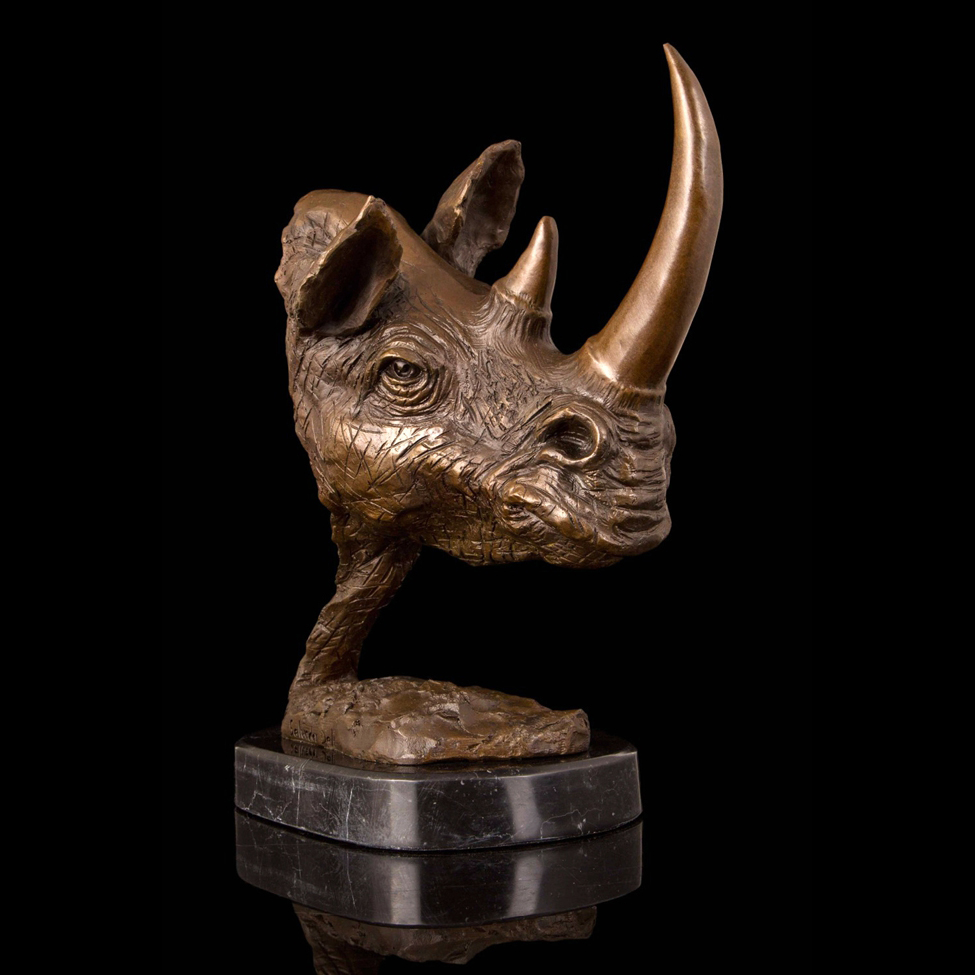 Wild animal bronze life size rhinoceros statue